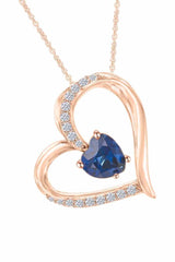 Rose Gold Color Blue Sapphire Moissanite Diamond Pendant Necklce for Women