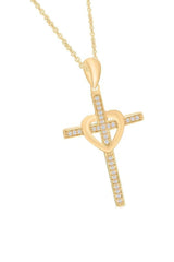 Yellow Gold Color Heart Cross Pendant Necklace, Cross Necklace Religious