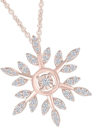 Rose Gold Color Circle Outline with Snowflake Pendant Necklace 