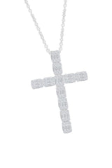 White Gold Color Emerald Cut Moissanite Cross Pendant Necklace 