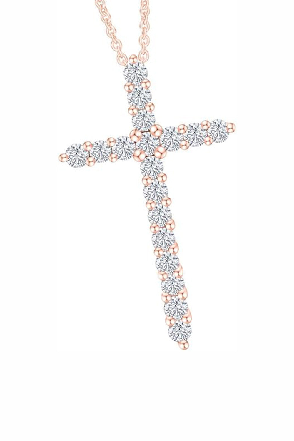 Rose Gold Color Stylish Moissanite Cross Pendant Necklace, Jewellery