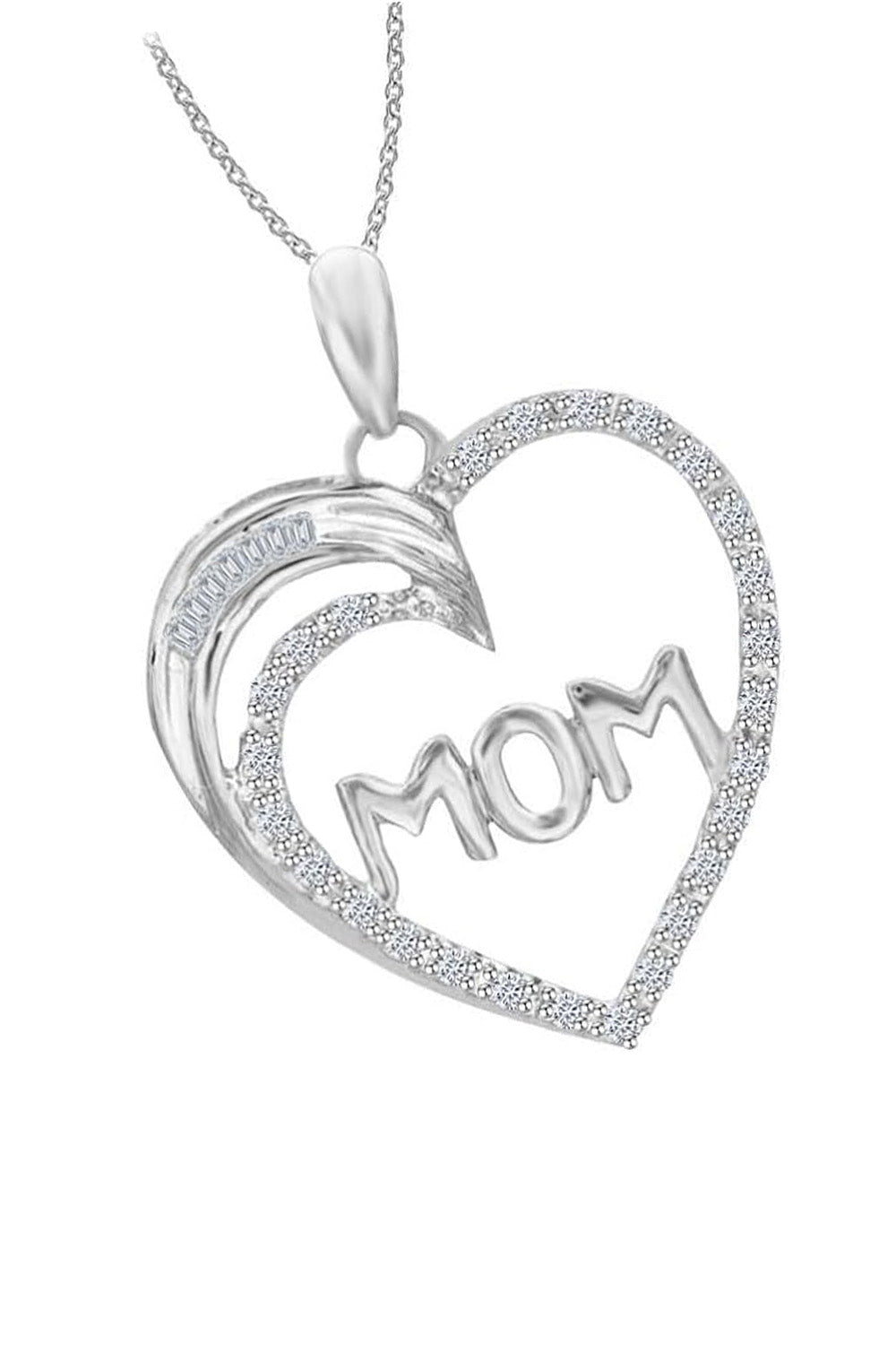 White Gold Color MOM Love Heart Pendant Necklace