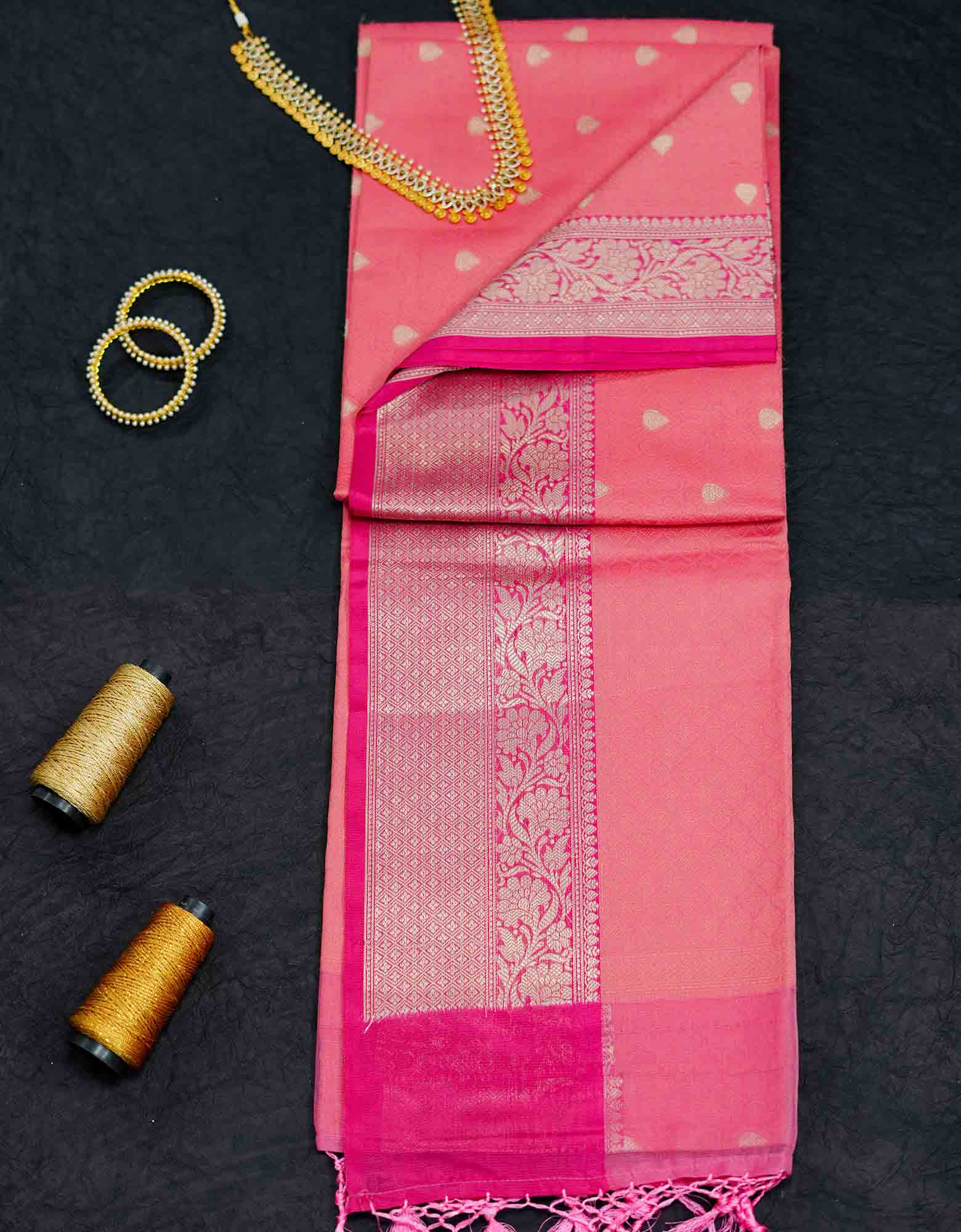 Pink Colour Brocade Silk Saree