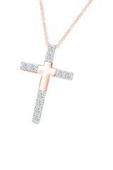 Rose Gold Color Yaathi 1/4 Carat Moissanite Cross Pendant Necklace