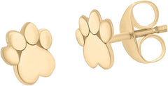 Yellow Gold Color Heart Shaped Dog Paw Print Stud Earrings for Women