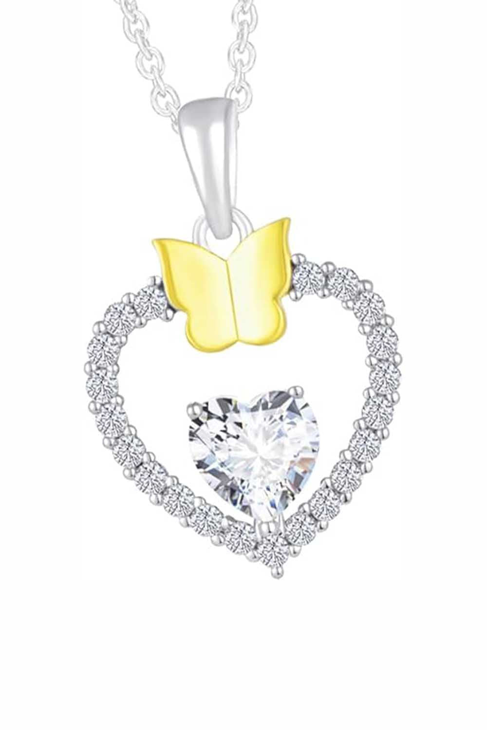 Cubic Zirconia Gemstone Heart with Butterfly Pendant Necklace
