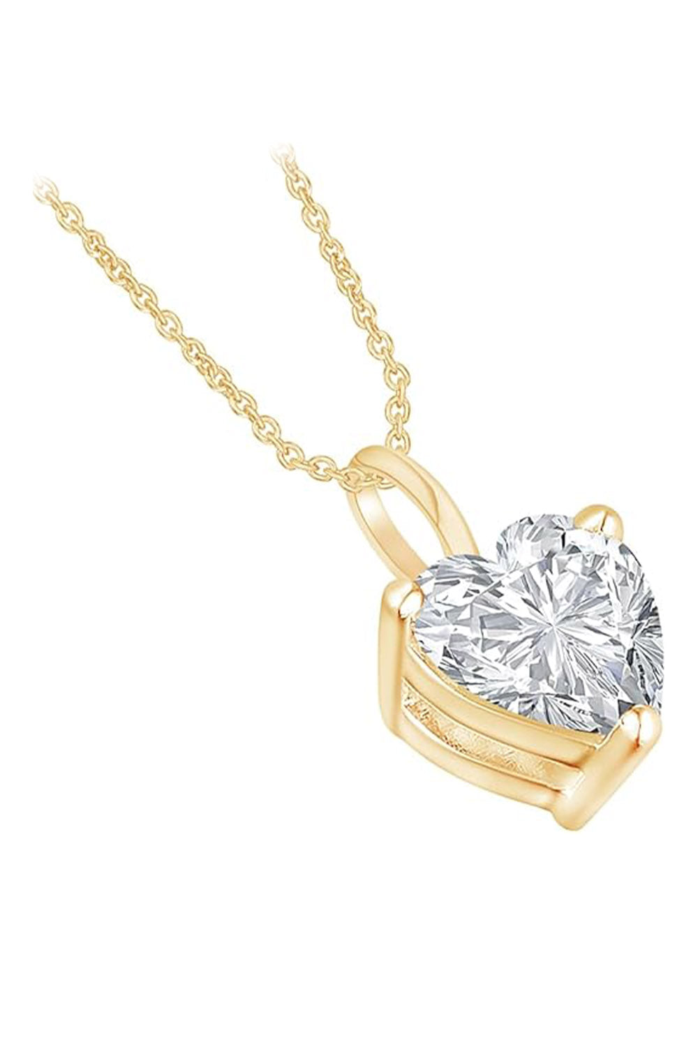 1 Carat Love Heart Moissanite Diamond Pendant Necklace in 18K Gold Plated Sterling Silver.