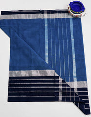 Medium Blue Color Cotton Saree with Silver Line