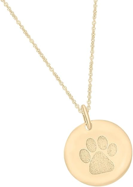 Yellow Gold Color Paw Print Disc Pendant Necklace, Fashion Jewellery