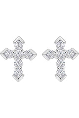 White Gold Color Cross Stud Earrings, Silver Studs for Women