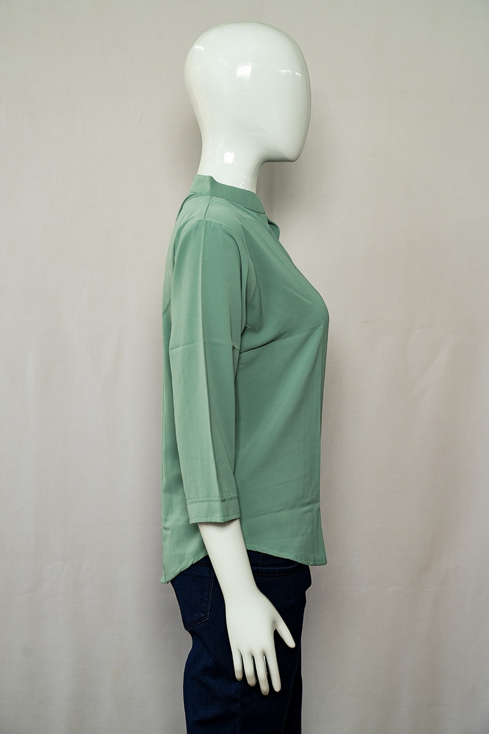 Dull Teal Color Mandarin Collar Top