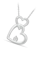 White Gold Color Interlocking Love Double Heart Pendant Necklace 
