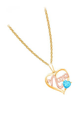 Yellow Gold Color Blue Topaz Gemstone Nana Love Heart Pendant Necklace