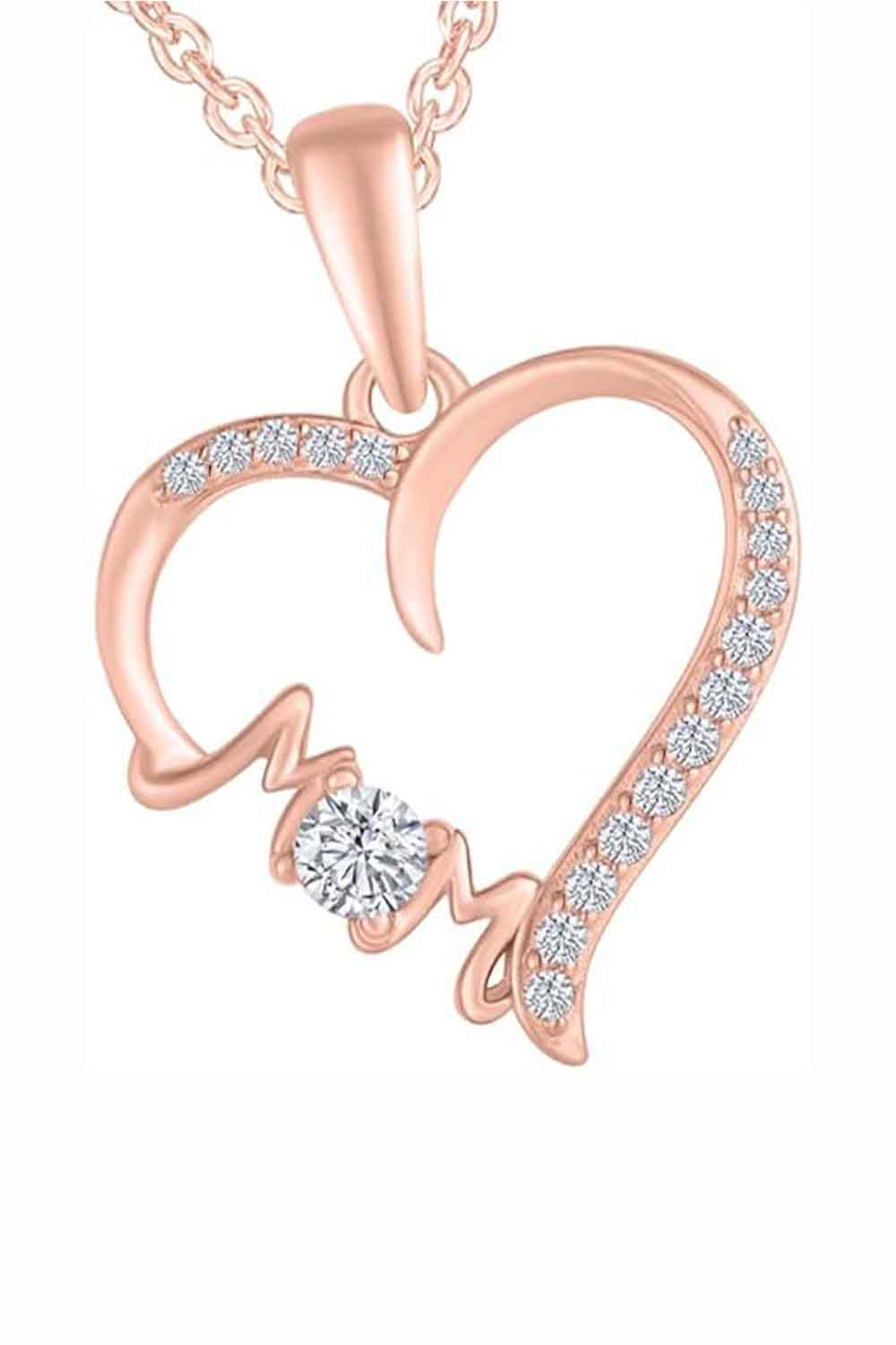 Rose Gold Color Yaathi Moissanite Mom Love Heart Pendant Necklace