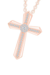 Rose Gold Color Yaathi 1/8 Carat Layered Style Cross Pendant Necklace 