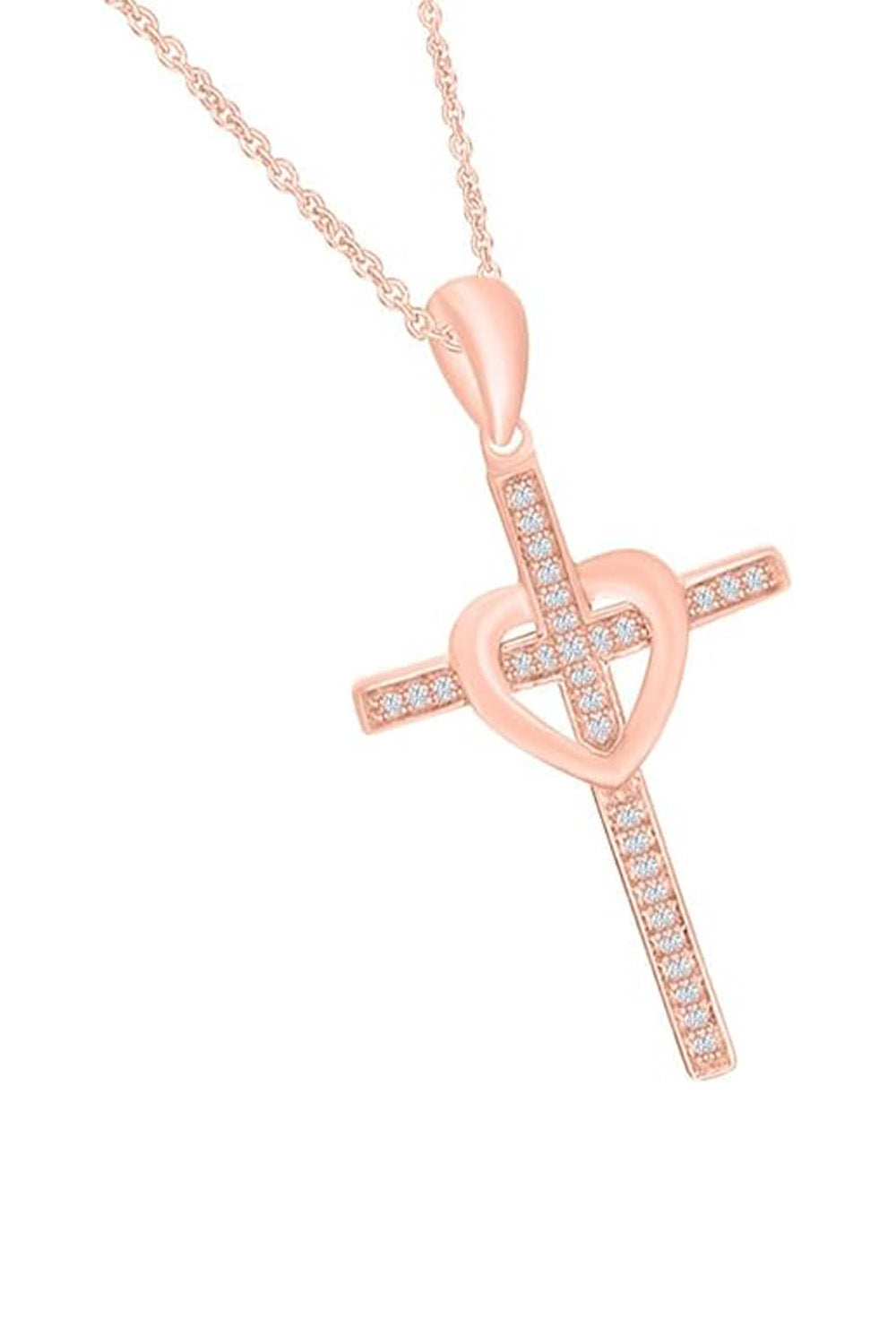 Rose Gold Color Heart Cross Pendant Necklace, Cross Necklace Religious