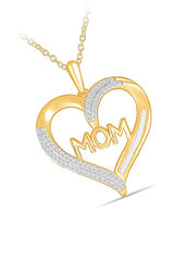 Yellow Gold Color Baguette and Heart Mom Pendant Necklace