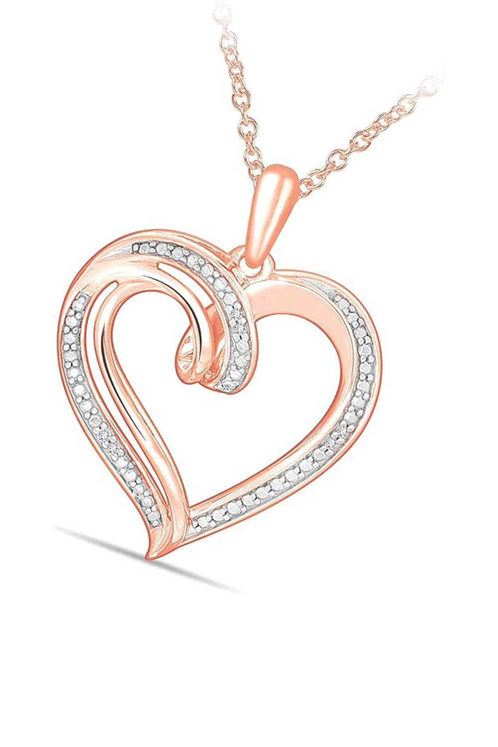 Rose Gold Color Moissanite Double Loop Heart Pendant Necklace 