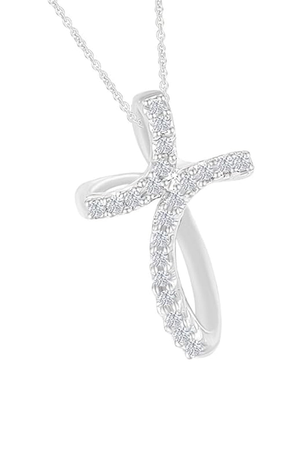 White Gold Color Moissanite Loop Cross Pendant Necklace,  Jewellery