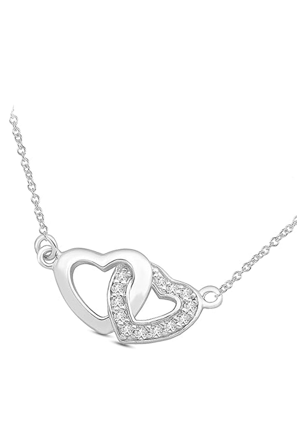 White Gold Color Linked Hearts Pendant Necklace