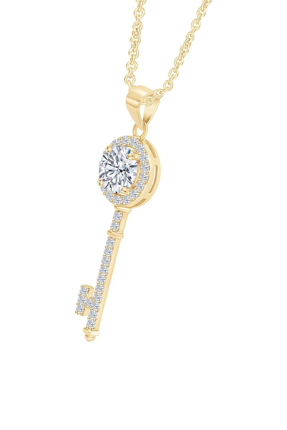 Yellow Gold Color Key Pendant Necklace