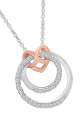 White Gold Color Infinity Heart and Double Circle Pendant Necklace
