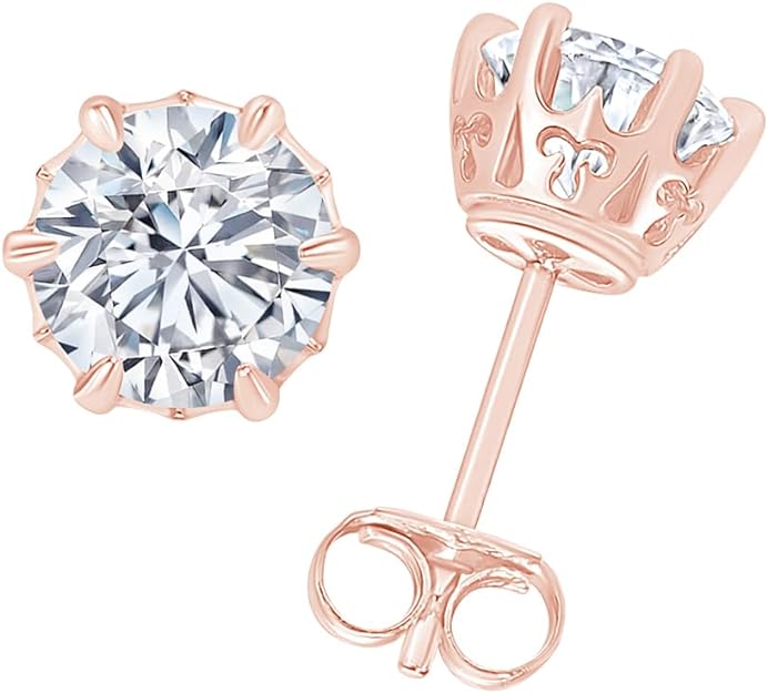 Rose Gold Color Brilliant Diamond Solitaire Stud Earrings for Women