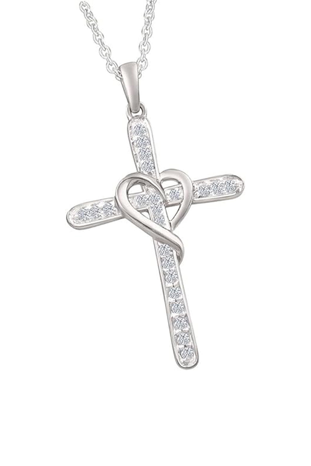 White Gold Color Moissanite Cross Heart Pendant Necklace, Jewellery