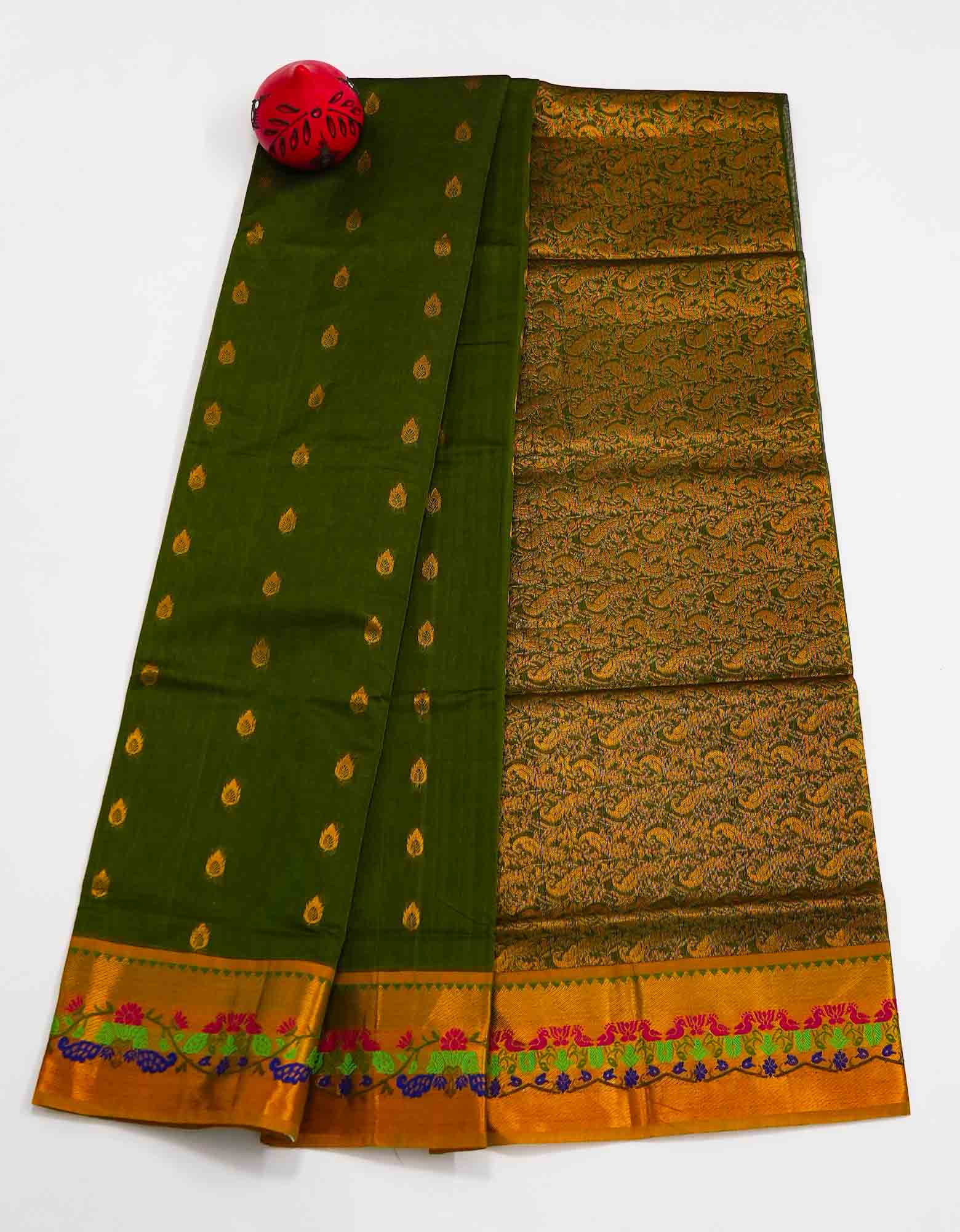 Army Green Venkatagiri Cotton Saree