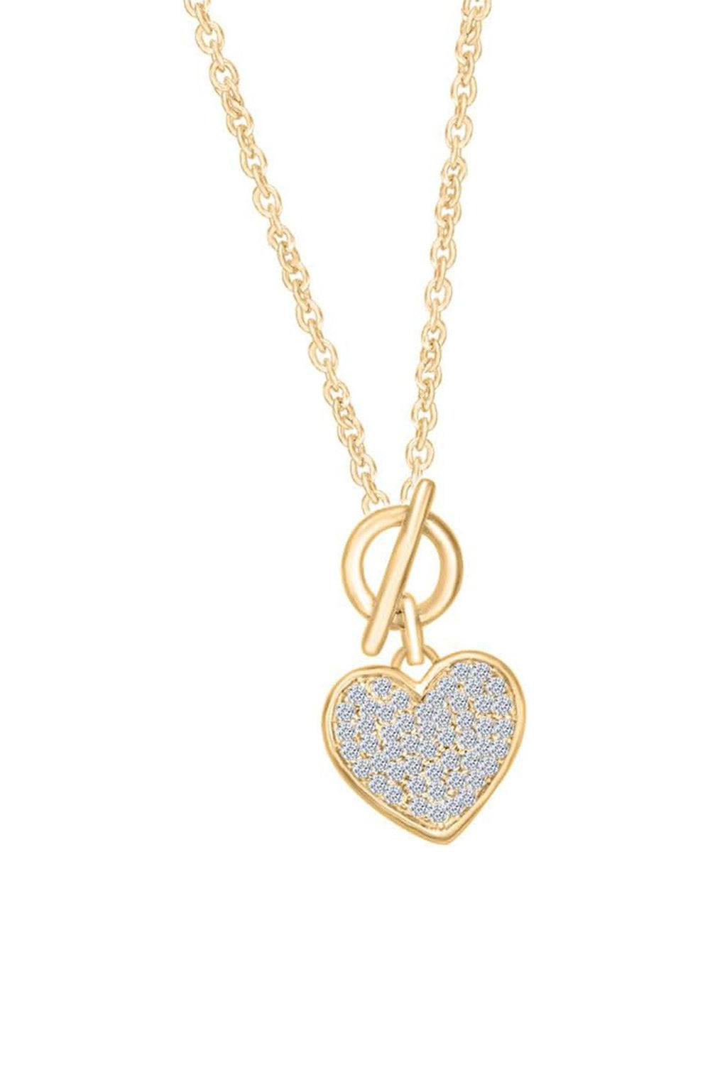 Yellow Gold Color Moissanite Toggle Love Heart Pendant Necklace