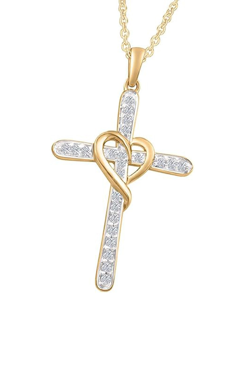 Yellow Gold Color Moissanite Cross Heart Pendant Necklace, Jewellery