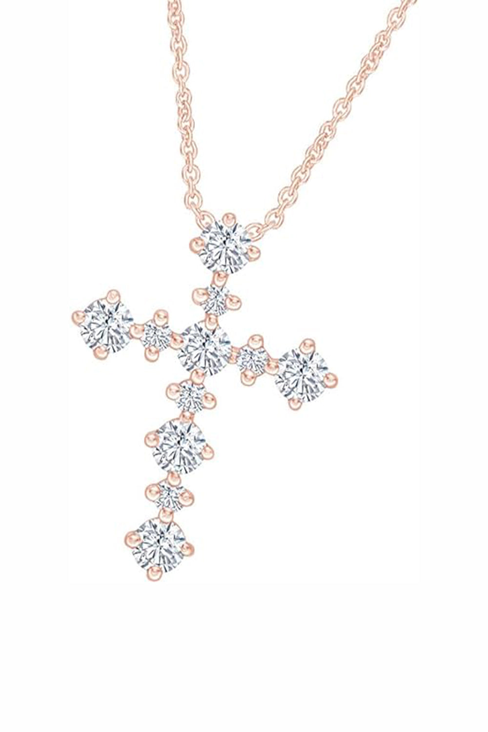 Rose Gold Color Round Moissanite Cross Pendant Necklace 