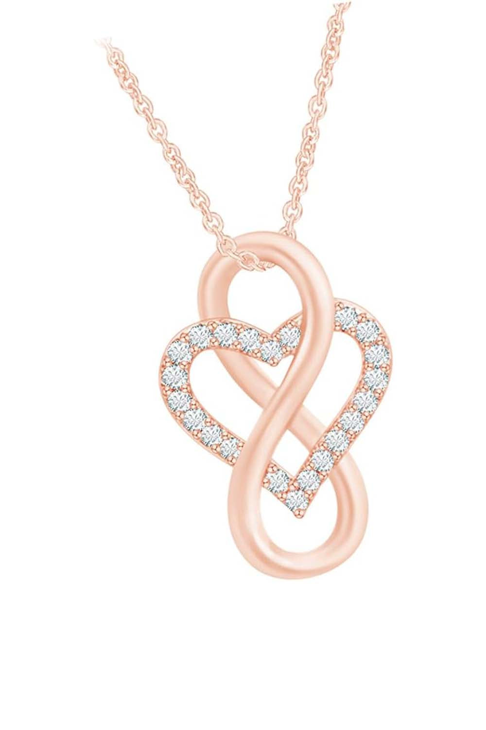 Rose Gold Color Classy Moissanite Diamond Heart Infinity Pendant Necklace 