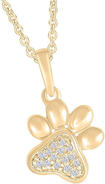 Yellow Gold Color Paw Print Pendant Necklace, Pendant for Women