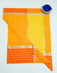 Yellow Color Cotton Saree with Silver Line
