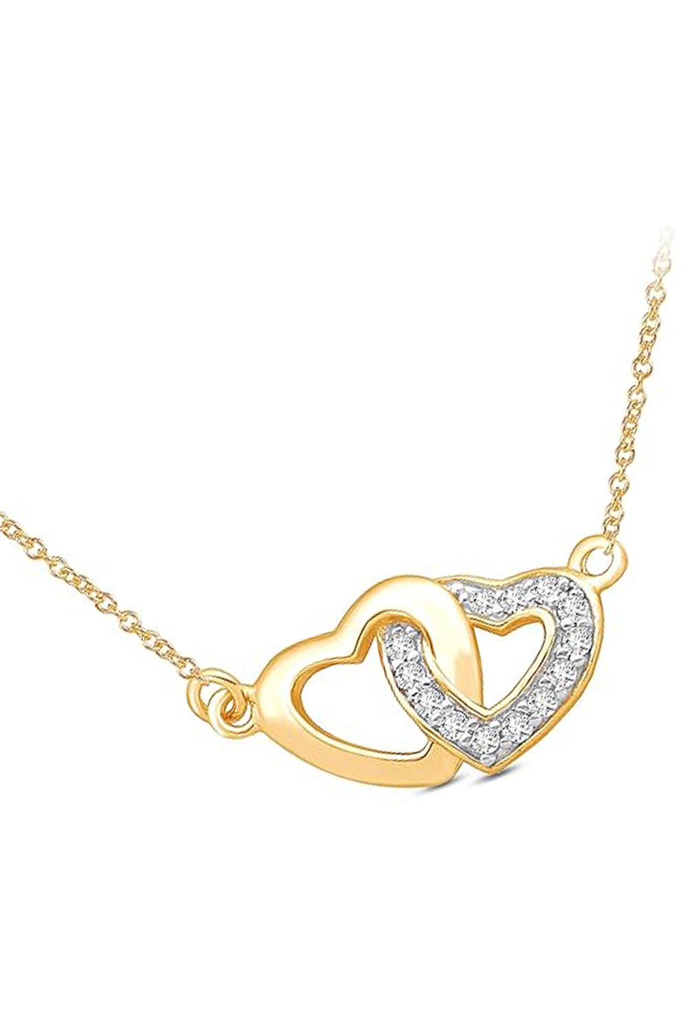 Yellow Gold Color Linked Hearts Pendant Necklace