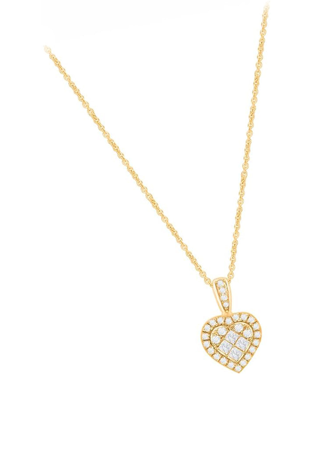 Yellow Gold Color Princess Cut Moissanite Halo Heart Pendant Necklace