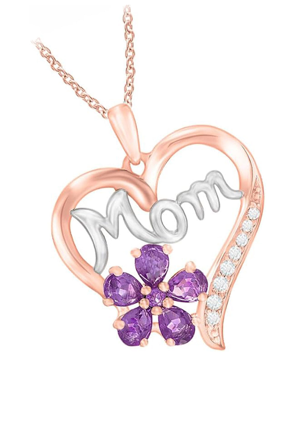 Rose Gold Color Pear Shaped Amethyst - MOM Love Pendant