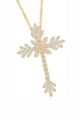 Yellow Gold Color Baguette and Round Moissanite Cross Pendant Necklace 