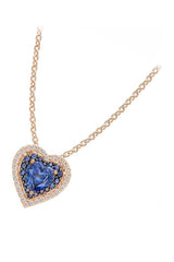 Rose Gold Color Latest Blue Sapphire Double Heart Pendant Necklace 