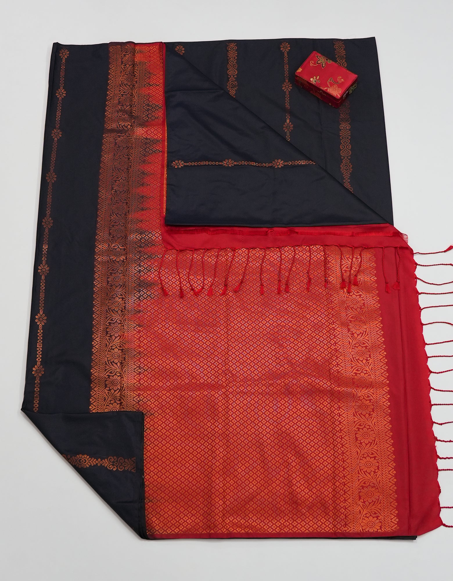 Black and Red Kanchipuram Soft Silk Saree.
