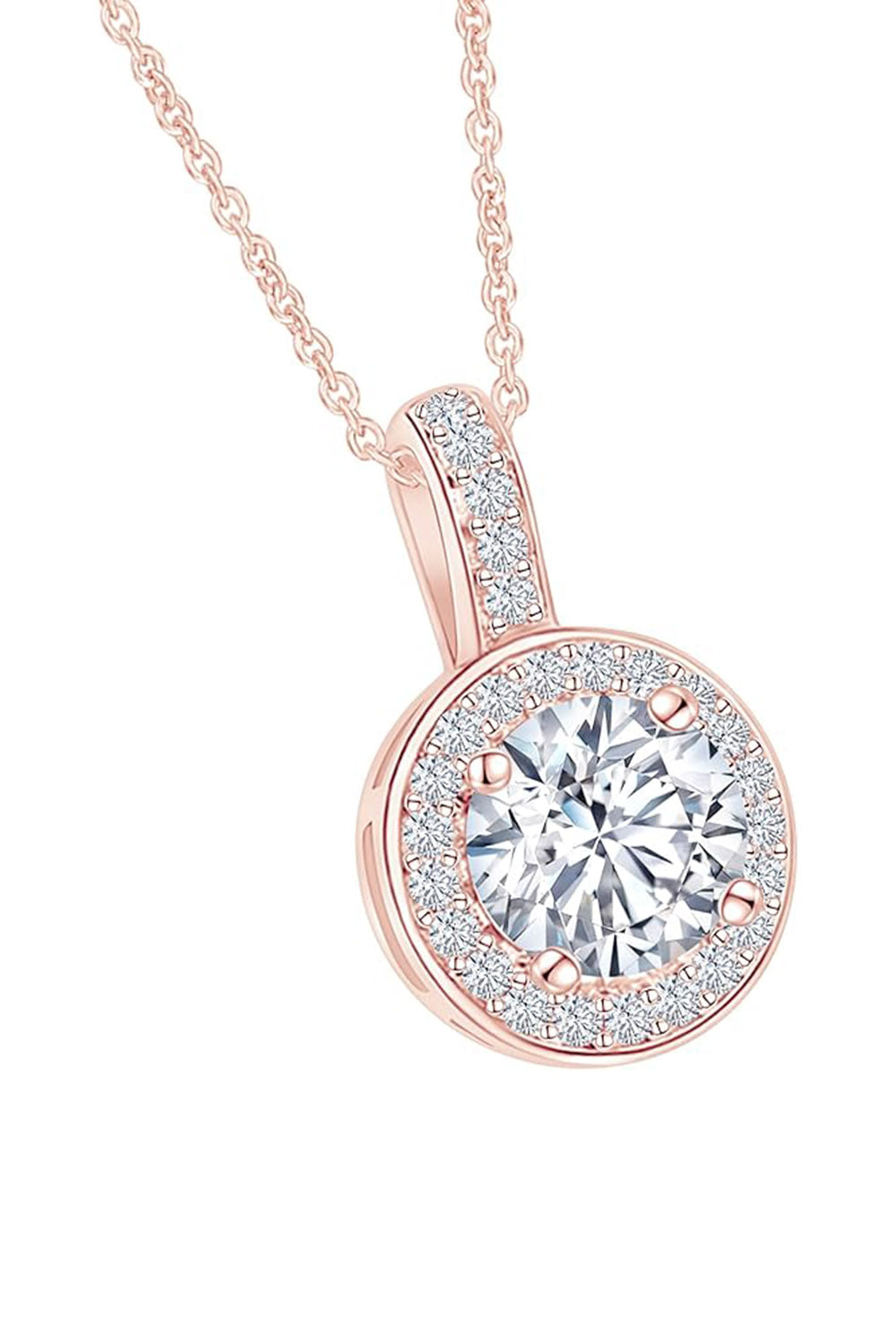 Rose Gold Color Diamond Halo Pendant Necklace, Pendant For Women
