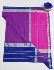 Purple Color Cotton Saree with Silver Line