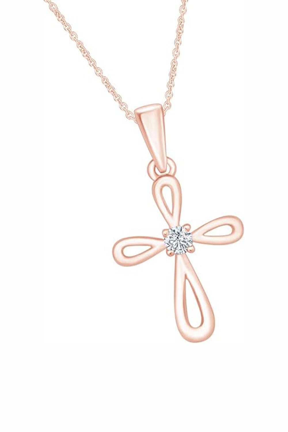 Rose Gold Color Stylish Open Cross Pendant Necklace for Women 