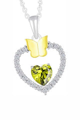 Peridot Gemstone Heart with Butterfly Pendant Necklace