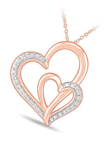 Rose Gold Color Interlocking Love Double Heart Pendant Necklace,
