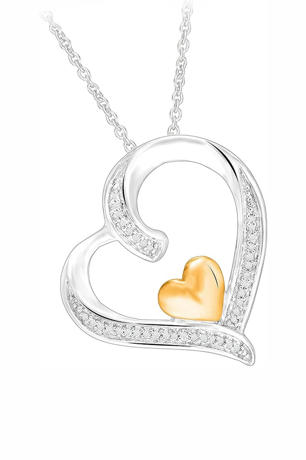 White Gold Color Latest Moissanite Double Love Heart Pendant Necklace 