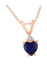 Rose Gold Color Heart-Shape Blue Sapphire Looping Heart Pendant Necklace