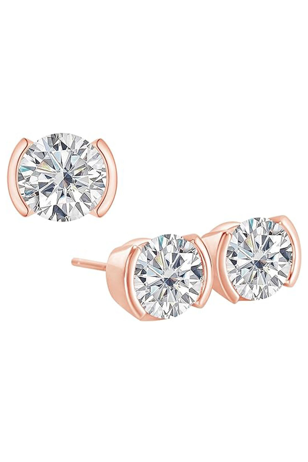 Rose Gold Color Moissanite Diamond Solitaire Stud Earrings