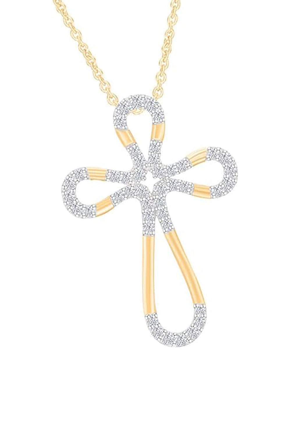 Yellow Gold Color Yaathi Moissanite Loop Cross Pendant Necklace 